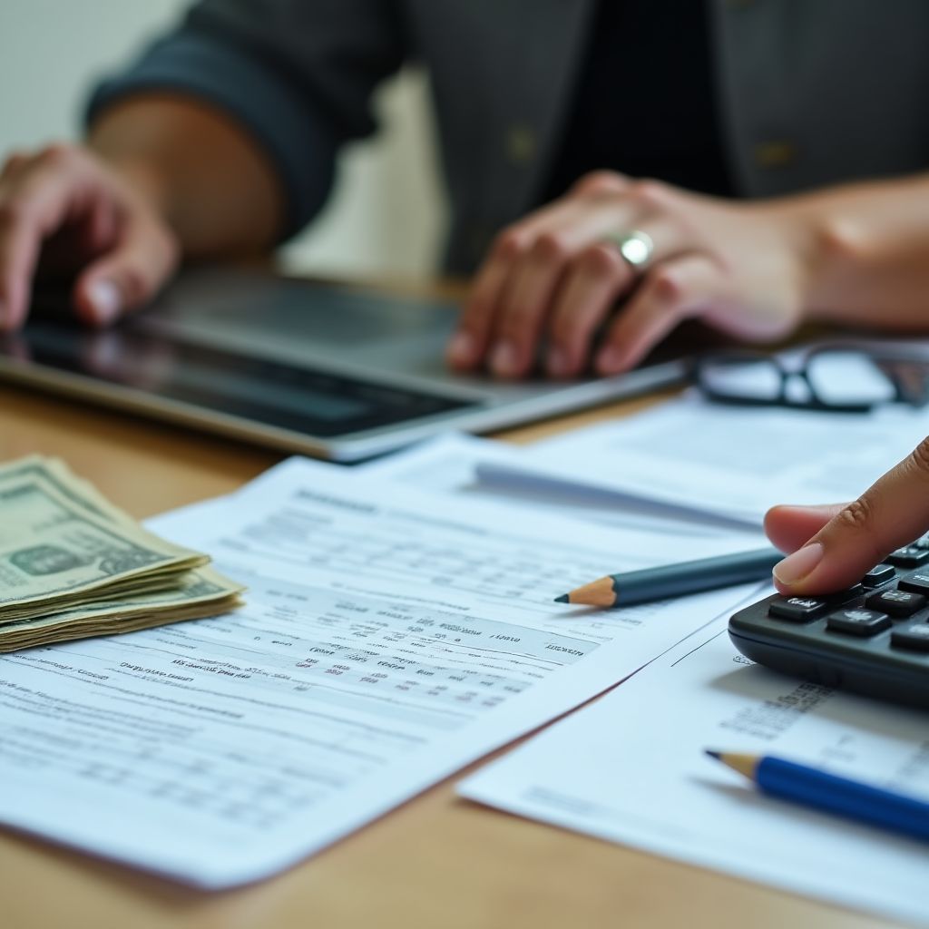 Persona analizando facturas y extractos bancarios